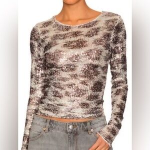 NWT Intimatly Free People Printed Gold Rush Long Sleeve Top Sequin  Lg